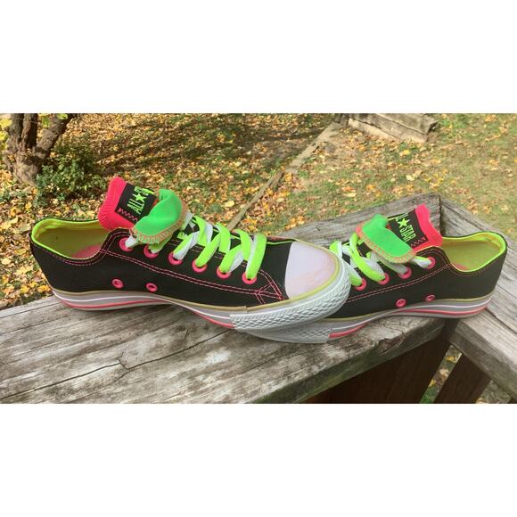 Converse Double Layer Black Hot Pink Neon Green Women 8 / Men 6 Unique Shoes - Picture 2 of 9